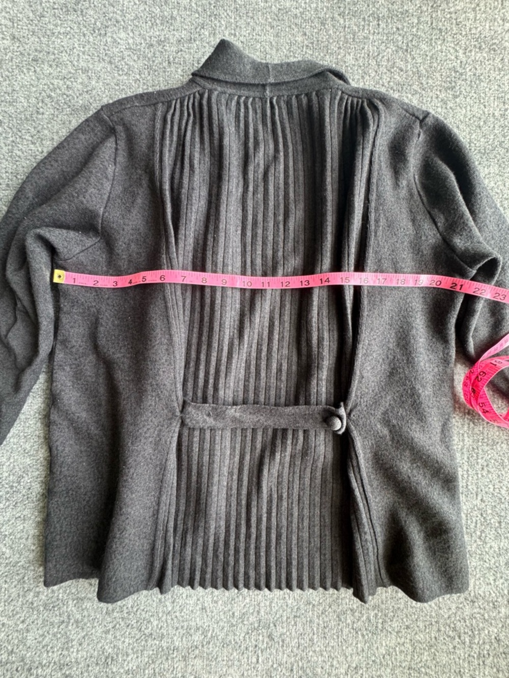 Open Front Cardigan Knit Charcoal Gray Applique Hand Painted Large 80s Vintage - Picture 10 of 10